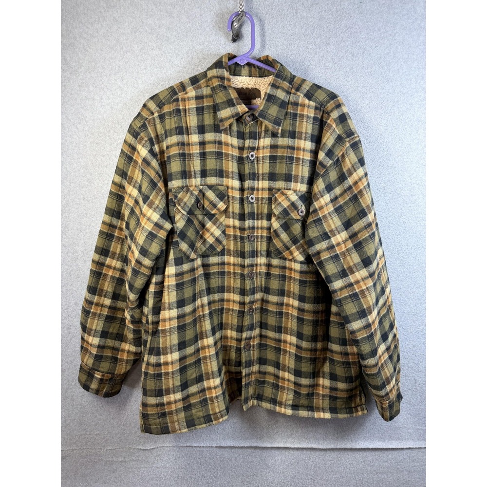 Marino Bay Jacket Mens Medium Green Plaid Sherpa Lined Flannel Button Front
